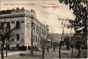 1909 Máramarossziget, Sighetu Marmatiei; Osztrák-Magyar Bank a Lónyay János úttal. Kiadja Wizner és Dávid / street view with Austro-Hungarian Bank (EK)