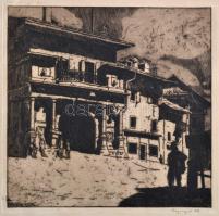 Bajor Ágost (1892-1958): Városi ház, rézkarc, papír, jelzett, 23×23 cm