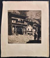 Bajor Ágost (1892-1958): Városi ház, rézkarc, papír, jelzett, 23×23 cm