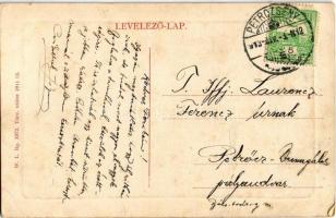 1913 Petrozsény, Petrosani; Sétatér, Petrozsényi Takarékpénztár, Párisi Nagy Áruház, üzlet, gereblyé...