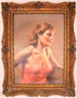 Diósi Sándor (1900-1949): Kombinés lány. Pasztell, papír, jelzett, üvegezett keretben, 70×50 cm