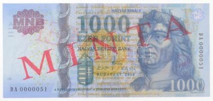 2010. 1000Ft DA 0000051 rajta piros MINTA / SPECIMEN felülnyomással T:I /  Hungary 2010. 1000 Forint DA 0000051 with red MINTA / SPECIMEN overprint C:UNC