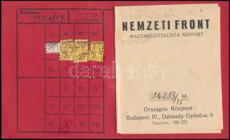 1938 Nemzeti Front magyarszocialista párt tagsági könyve tagsági bélyegekkel