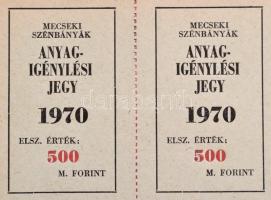 1969-1980 A Mecseki Szénbányák anyagigénylési jegyei, összesen 1097 db , 1 milliótól - 500 millióig
