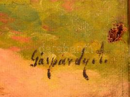 Gáspárdy Sándor (1909-1986): Falusi utcarészlet. Olaj, vászon (lyukas), keretben, 50×70 cm