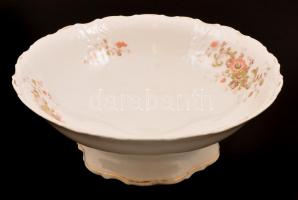 Virágmintás porcelán gyümölcsös tál, matricás, jelzés nélkül, kopásnyomokkal, d: 25 cm