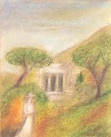 Zöld Anikó (1942-): Római táj. Pasztell, papír, jelzett, üvegezett keretben, 39×33 cm