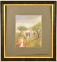 Zöld Anikó (1942-): Római táj. Pasztell, papír, jelzett, üvegezett keretben, 39×33 cm