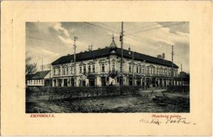 Zsombolya, Jimbolia; Muschong palota, Funk György üzlete. W. L. Bp. 6645. / Muschong Palace, shops (EK)