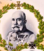 1915 I. világháborús propaganda porcelán dísztányér. Ferenc József, Vilmos császár, Hindenburg és a ...
