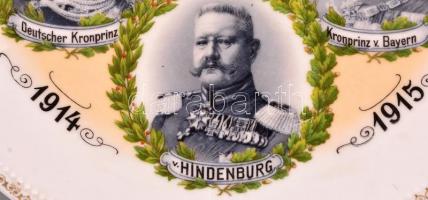 1915 I. világháborús propaganda porcelán dísztányér. Ferenc József, Vilmos császár, Hindenburg és a ...