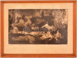 Kocsis Imre (1940-): Kánikula. Rézkarc papír, jelzett, üvegezett keretben, 25×41 cm