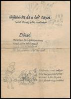 cca 1940-1950 Hófehérke és a hét törpe. Walt Disney után szabadon. Erotikus költemény, Walt Disney rajzainak felhasználásával készült erotikus grafikával. Hajtásnyomokkal, az egyik hajtás mentén kis szakadással, 2 sztl. lev. / cca 1940-1950 Snow White and the Seven Dwarfs. Erotic poem with erotic illustrations. The erotic illustrations are using the Walt Disney's drawings. With foldings, and little raunchy on the paper. In Hungarian language.