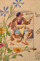 1916 Az esztergomi hadifogoly tábor orosz hadifoglyai által készített, rajzolt emléklap tábori progr...