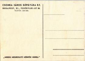 Budapest XI. Kelenföld, Csonka János Gépgyára rt. Fehérvári út 50. reklámlap