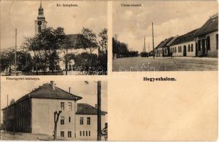 1927 Hegyeshalom, Evangélikus templom, utca, Pénzügyőri laktanya, gyógyszertár (EB)