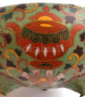 Kínai, sárkány figurás Clouson rekeszzománccal díszített fém tálka. Sérült a zománc. / Chinese ename...