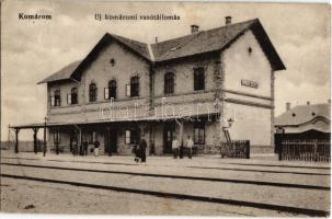 1914 Komárom, Komárno; Újkomáromi vasútállomás, vasutasok, létra. Kiadja L. H. Pannonia 5101. / Bahnhof / railway station, ladder, railwaymen (r)
