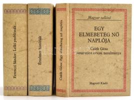 Magyar Hírmondó sorozat, 3 db:   Érzelmes Históriák. Vál.,szerk. jegyzetekkel és utószóval ellátta: Lőkös István.   Lelki problémák a pszichoanalízis tükrében. Válogatás Ferenczi Sándor tanulmányaiból. Összeállította: Dr. Linczényi Adorján.   Csáth Géza: Egy elmebeteg nő naplója.  Bp.,1978-1982, Magvető. Kiadói kartonált papírkötés.