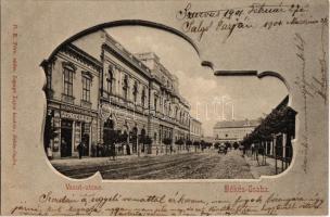 1901 Békéscsaba, Békés-Csaba; Vasút utca, Bille Bernát üzlete, Városi színház, Lepage Lajos könyvnyomdája és saját kiadása. Art Nouveau