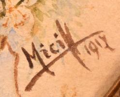 Micik jelzéssel: Fészeklakók, akvarell, papír, üvegezett fa keretben, 23×17 cm