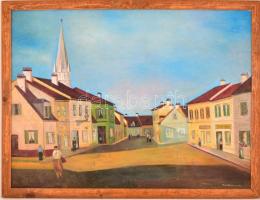 Walleshausen jelzéssel: Városrészlet. Olaj, vászon (lyukas), jelzett. 60x80 cm Keretben