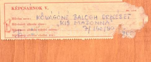 Kővágóné (Zsóri) Balogh Erzsébet (1955- ): Kis madonna, tűzzománc, jelzett, fa keretben, 21×16,5 cm