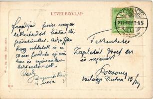 1911 Zombor, Sombor; Szentháromság tér és szobor, Szent György ortodox templom. W. L. Bp. 3748. / Ho...