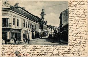 1901 Ungvár, Uzshorod, Uzhorod; Kishíd utca, Mezei Gyula üzlete, Gyógyszertár. Kiadja Székely és Illés / street view with shops and pharmacy (EK)