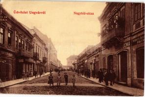 1907 Ungvár, Uzshorod, Uzhorod; Nagyhíd utca, Cseró Soma, Güntzler Henrik, Schwartz Dávid üzlete. W. L. 390. / street view with shops (EK)