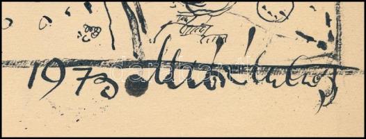 Móré Mihály (1924-1997): Kenyeret szelő nő. Tus, papír, jelzett, 24×20 cm