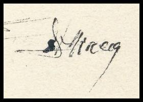 Olvashatatlan jelzéssel: Főtér. Tus, papír, 15,5×14,5 cm