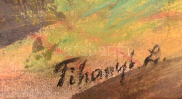 Tihanyi jelzéssel: Dombos táj. Vegyes technika, papír, üvegezett keretben, 48×63 cm