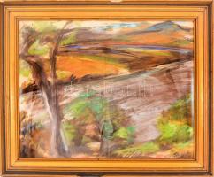 Tihanyi jelzéssel: Dombos táj. Vegyes technika, papír, üvegezett keretben, 48×63 cm