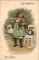 6 db régi művészlap Paul Heydel aláírásával / 6 pre-1945 litho art postcards signed by Paul Heydel, ...