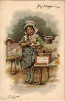 6 db régi művészlap Paul Heydel aláírásával / 6 pre-1945 litho art postcards signed by Paul Heydel, ...