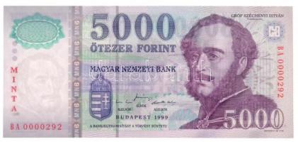 1999. 5000Ft MINTA felülnyomással, BA 0000292 sorszámmal T:I / Hungary 1999. 5000 Forint with MINTA overprint and BA 0000292 serial number C:UNC Adamo F57M2