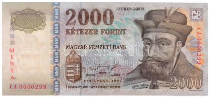1998. 2000Ft MINTA felülnyomással, CA 0000299 sorszámmal T:I / Hungary 1998. 2000 Forint with MINTA overprint and CA 0000299 serial number C:UNC Adamo F56M2