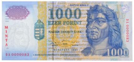 1998. 1000Ft MINTA felülnyomással, DA 0000083 sorszámmal T:I / Hungary 1998. 1000 Forint with MINTA overprint, and DA 0000083 serial number C:UNC Adamo F55M2