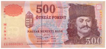 1998. 500Ft MINTA felülnyomással, EA 0000283 sorszámmal T:I / Hungary 1998. 500 Forint with MINTA overprint, and EA 0000283 serial number C:UNC Adamo F54M2