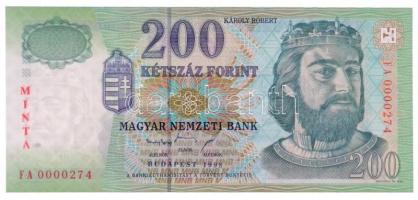 1998. 200Ft MINTA felülnyomással, FA 0000274 sorszámmal T:I / Hungary 1998. 200 Forint with MINTA overprint, and FA 0000274 serial number C:UNC Adamo F53M2
