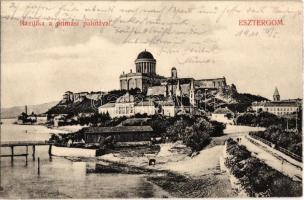 1911 Esztergom, Bazilika a prímási palotával, rakpart kiépítése előtt. Kiadja Kardos D.