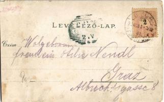 1899 Győr, Kossuth Lajos utca, Hajóhíd a Dunán, Kisfaludy Károly szobor, Szent Benedek rendi főgimná...