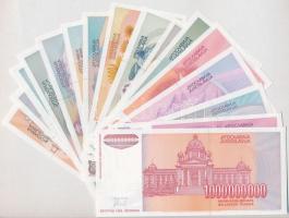 Jugoszlávia 1992. 100D + 500D + 1000D + 5000D + 10.000D + 50.000D + 1993. 100.000D + 500.000D + 1.00...