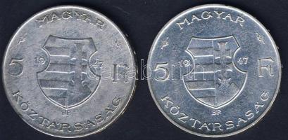 1947. 5Ft "Kossuth" Ag tévveret "haj homlokig ér" T:3+ 1947. 5Ft "Kossuth" Ag T:2 pici ph. normál változat összehasonlításra!