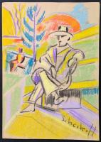 Scheiber jelzéssel: Padon ülő férfi. Pasztell, papír, 43×30 cm
