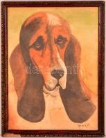 Heyer jelzéssel: Kutya fej. Akvarell, papír (foltos), üvegezett keretben, 34×24 cm