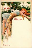 Törley pezsgő, étlap. Kellner és Mohrlüder / Hungarian champagne advertisement with menu, litho art postcard