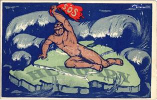 Mentsétek meg Magyarországot! Országos Propaganda Bizottság / S.O.S. ! People of the West! Save us! Hungarian irredenta art postcard. s: Biró