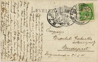 1908 Zsombolya, Jimbolia; Gróf Csekonics-Csitó kastélya, Flórián szobor. Szecessziós montázs keret h...